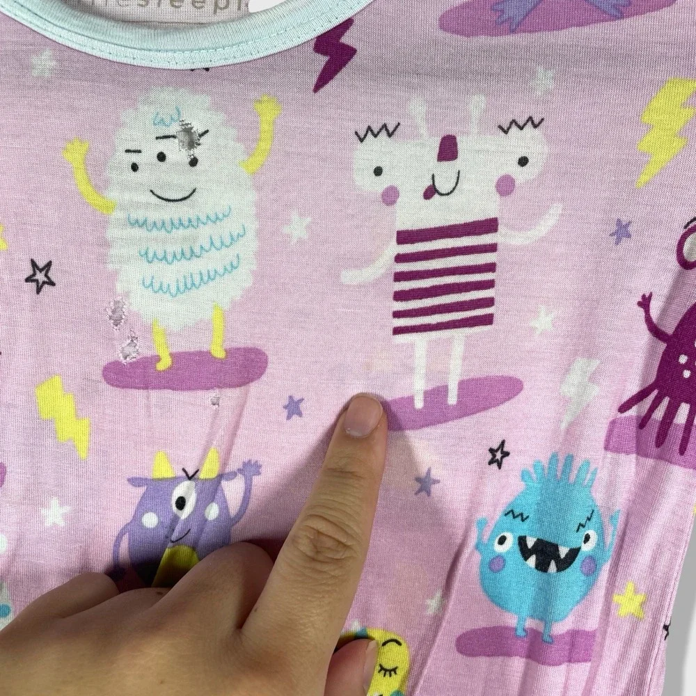 Little Sleepies Pajama Set Kids 5/6 Pink Monster Bamboo Viscose Sleepwear
